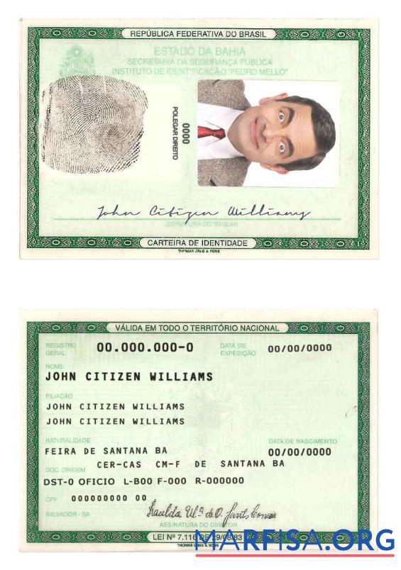 Printable Brazil ID Template (2008 2010) sample